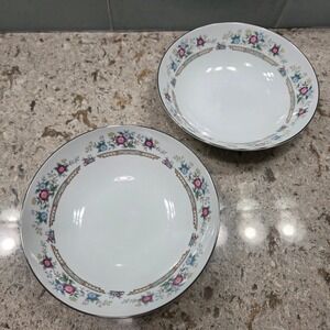 Imoco Fine China Stratford NO 1188 Set of 2 Serving Bowls Floral Silver Rim